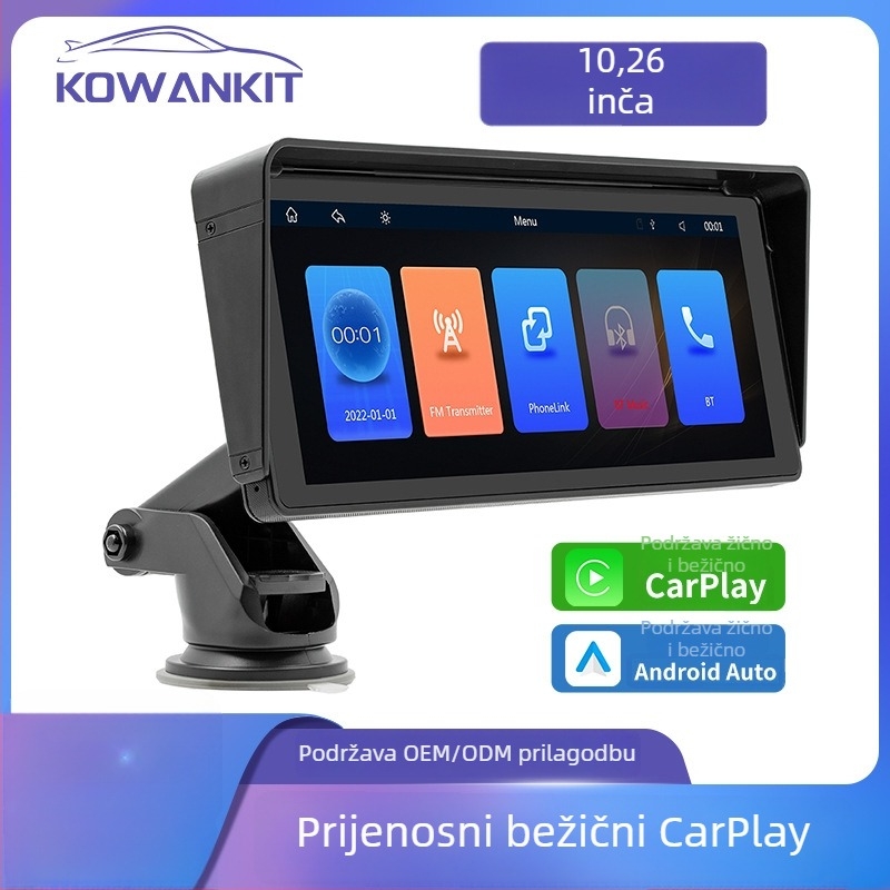 Bežični CarPlay s zaštitom od sunca, 10,26-inčni HD IPS zaslon, Bluetooth MP5 auto player s navigacijom
