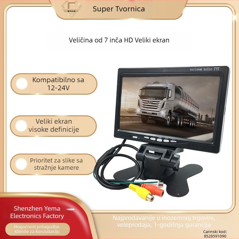 Automobilski LCD zaslon s nosačem — TFT LCD, 1024x600, AV ulaz, prikaz povratne slike, za automobile i karavane
