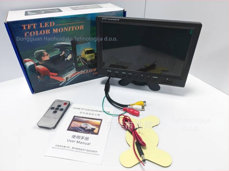 LCD monitor za vozilo s montažom, TFT, 12–24V, AHD ulaz, rezolucije 800×480 / 1024×600, težina 0,8 kg, nosač leptir tipa