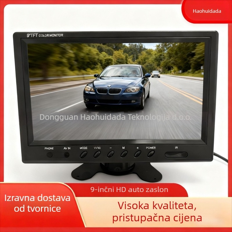 LCD monitor za vozilo s montažom, TFT, 12–24V, AHD ulaz, rezolucije 800×480 / 1024×600, težina 0,8 kg, nosač leptir tipa