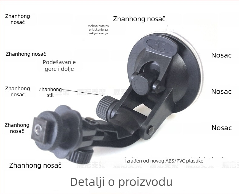 Automobilski LCD prikaz uz držač vakuumske čašice, 7 inča, model ZH-793A, rezolucija 800x480, PAL/NTSC, ulazi Digitalni/Analogni