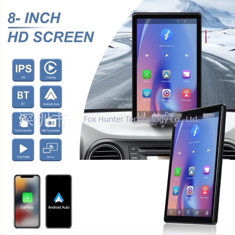8-inčni dodirni zaslon za automobil, bez stražnje kamere, podržava Apple CarPlay i Android Auto, horizontalno i vertikalno prikazivanje