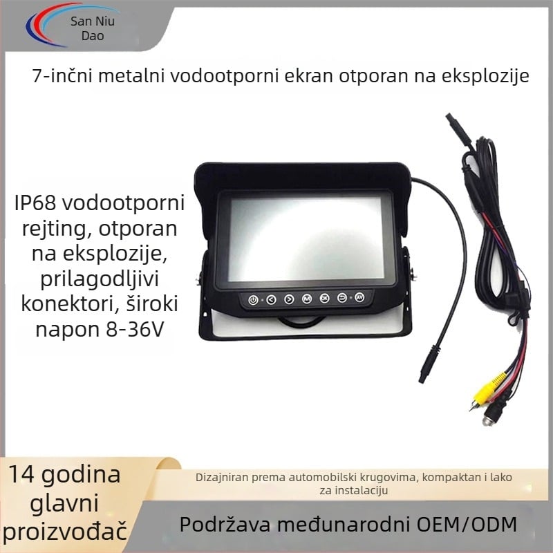 Automobilski monitor za vožnju unatrag s IP67 vodootpornim aluminijskim kućištem, rezolucija 800x480, AHD ulaz, TFT zaslon.