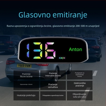 Novi solarni HUD zaslon za automobil, bez žica, sigurnosni uređaj, sve-u-jedan: brzina i vrijeme