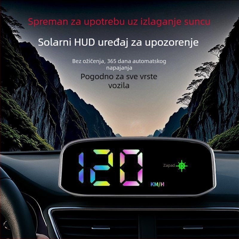 Novi solarni HUD zaslon za automobil, bez žica, sigurnosni uređaj, sve-u-jedan: brzina i vrijeme