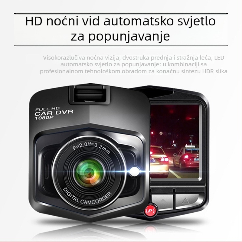 Auto dash cam s prednjom i stražnjom dvostrukom lećom, 2,4-inčni HD zaslon, 90° kut gledanja