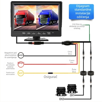 Kamionski DVR s dvokanalnim zaslonom, 7 inča, 2160p noćni vid, prednja i stražnja kamera, prikaz vožnje unatrag, način parkiranja, Wi‑Fi, otporan na udarce