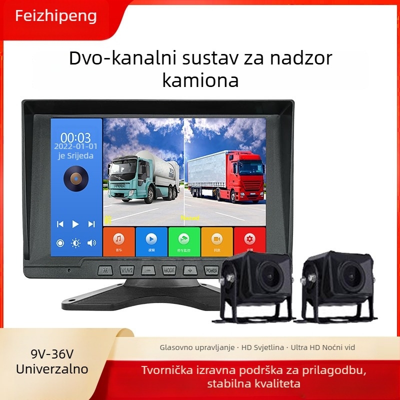 Kamionski DVR s dvokanalnim zaslonom, 7 inča, 2160p noćni vid, prednja i stražnja kamera, prikaz vožnje unatrag, način parkiranja, Wi‑Fi, otporan na udarce