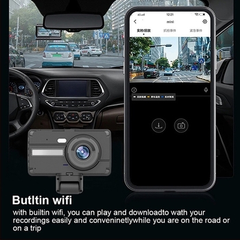 Dashcam za automobil s infracrvenim noćnim vidom, prednja i unutarnja kamera, sve-u-jednom uređaj, Wi-Fi i reprodukcija na telefonu