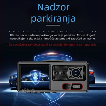 Automobilska kamera s tri leće, prednji i stražnji snimak, 1080p, noćni vid, 2-inčni zaslon, Wi-Fi