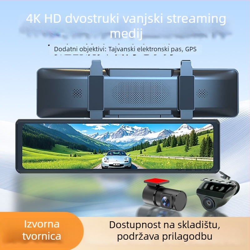 4K dash kamera s WiFi povezanošću i dvostrukim vanjskim dijelom podijeljenim retrovizorom