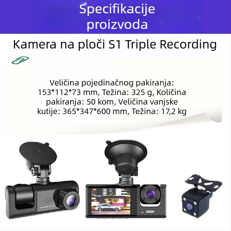 Trokanalna dash kamera s noćnim vidom, Wi-Fi, nadzor parkiranja, 1080P