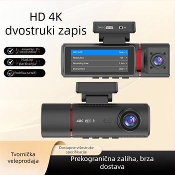 4K dash cam s tri objektiva, GPS pozicioniranje, ciklično snimanje, noćni vid, nadzor parkiranja, montirano u vozilu