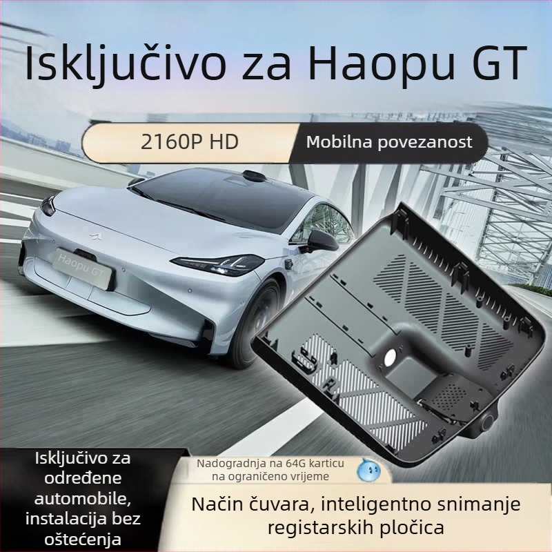 Haoplai HT dash kamera, 4K Ultra HD noćni vid, dvostruka kamera, bežična instalacija, nadzor parkiranja, Način straže