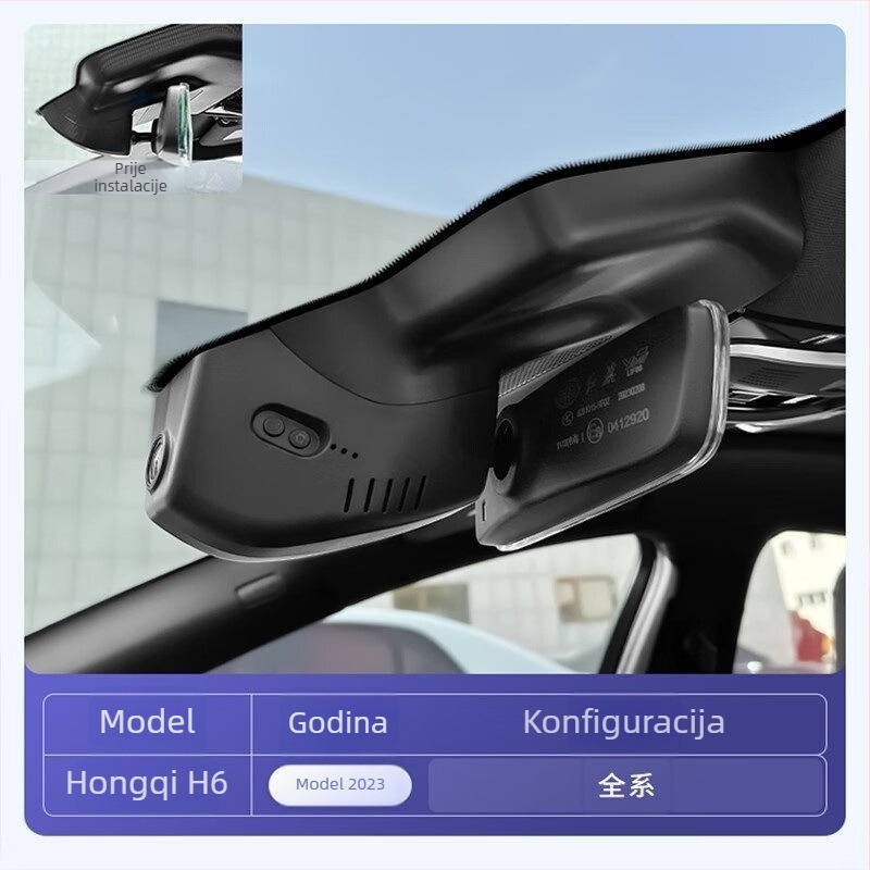 Dash kamera za Hongqi H5 (2018–2022): 4K (2160p) rezolucija, otvor leće F1.6, 8MP senzor, Wi‑Fi uz kontrolu putem aplikacije, noćno snimanje poboljšano