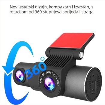 Unutarnja i vanjska dash kamera za automobil, 2K Ultra HD, infracrveno noćno vid, bežični Wi‑Fi i nadzor parkiranja