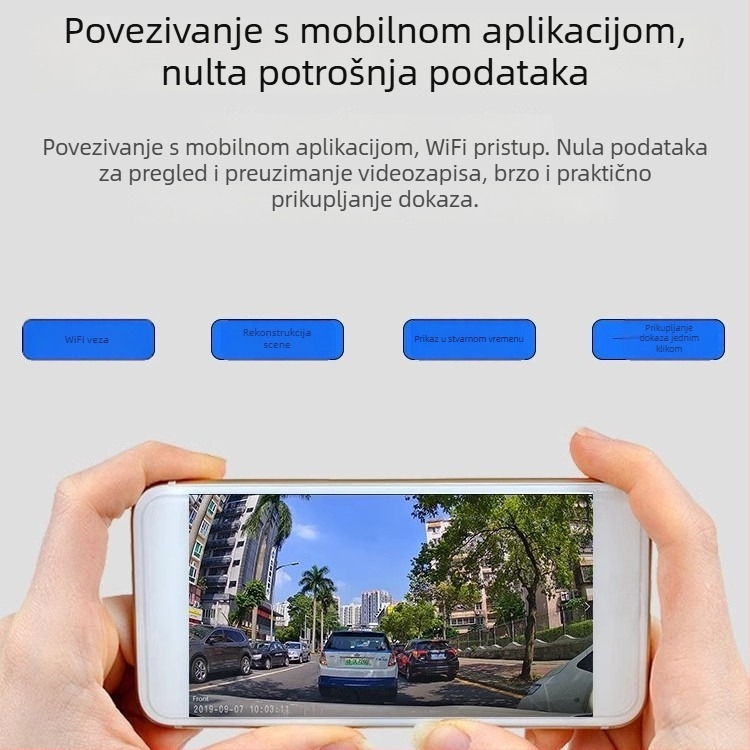 Unutarnja i vanjska dash kamera za automobil, 2K Ultra HD, infracrveno noćno vid, bežični Wi‑Fi i nadzor parkiranja