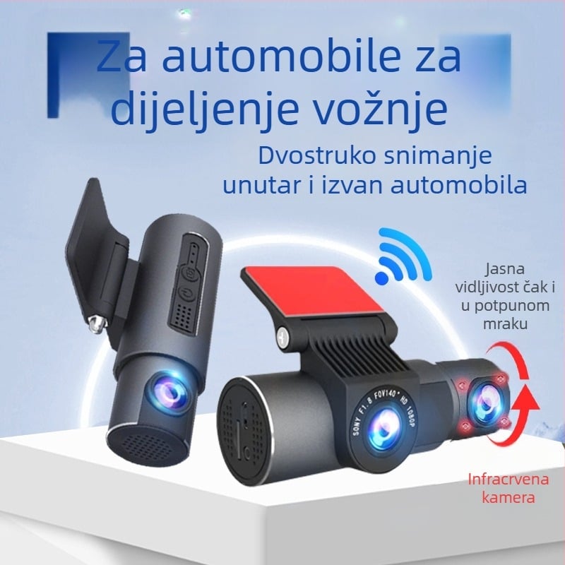 Unutarnja i vanjska dash kamera za automobil, 2K Ultra HD, infracrveno noćno vid, bežični Wi‑Fi i nadzor parkiranja