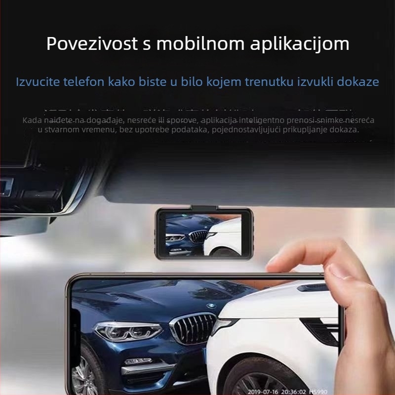 Automobilska dash kamera 1440P s prednjim i stražnjim dvostrukim snimanjem, bežična veza s mobilnom aplikacijom, prikaz za parkiranje unatrag, noćni vid, 3,0-inčni zaslon