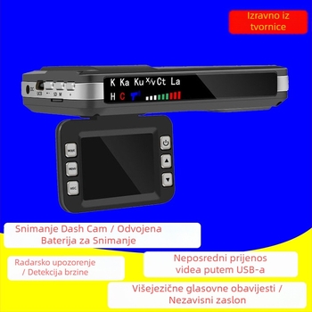 VG1 dash kamera s radar detektorom i upozorenjem na brzinu, 5MP, 140° vidno polje, do 32GB memorijske kartice, cikličko snimanje, USB sučelje