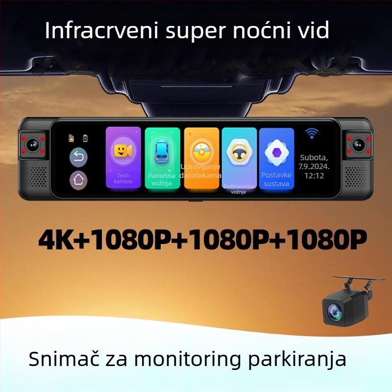 Zadnja zrcalna kamera 4K, 4 leće, 360° ADAS s nadzorom parkiranja i asistentom promjene trake, 170° vidno polje, Wi‑Fi