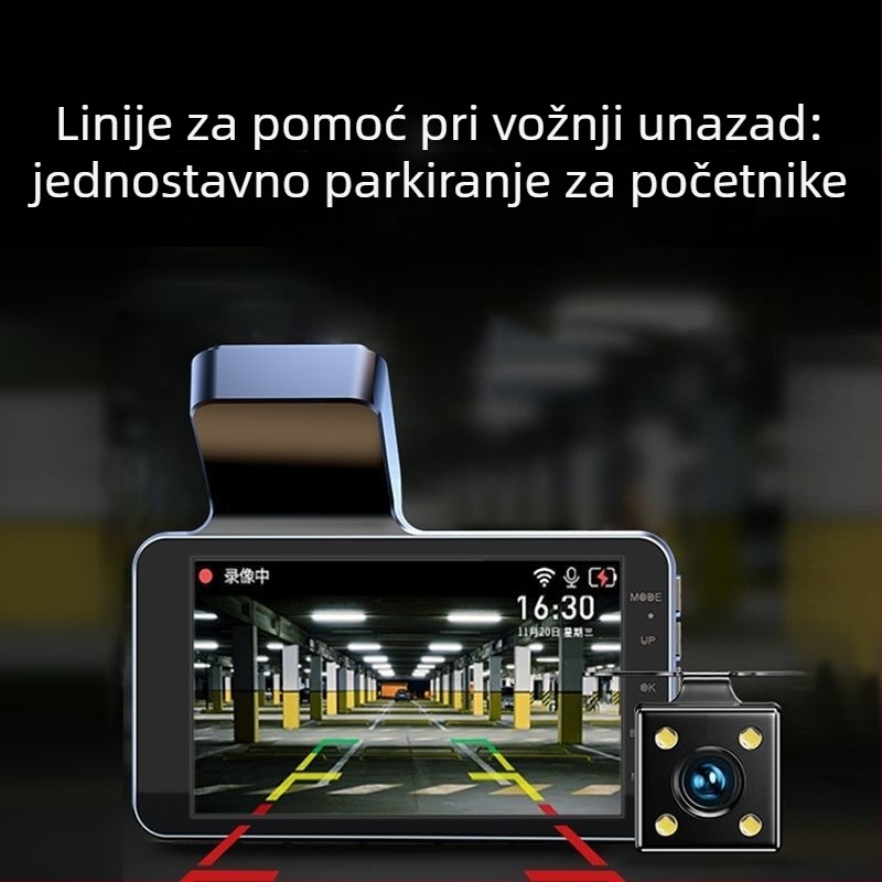 Auto dash kamera — 4K Ultra HD, noćno vid, dvostruki zapis, 4,0-inčni zaslon, nadzor parkiranja