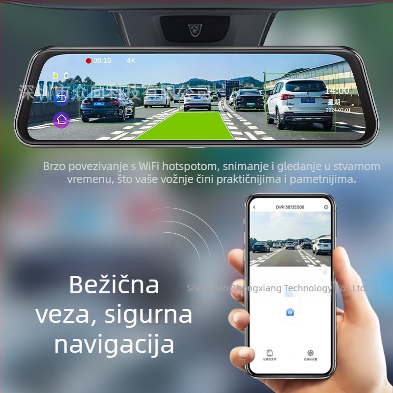 4K dash cam s dvostrukom kamerom prednja/stražnja, 170° široki kut, Wi-Fi, ADAS+BSD