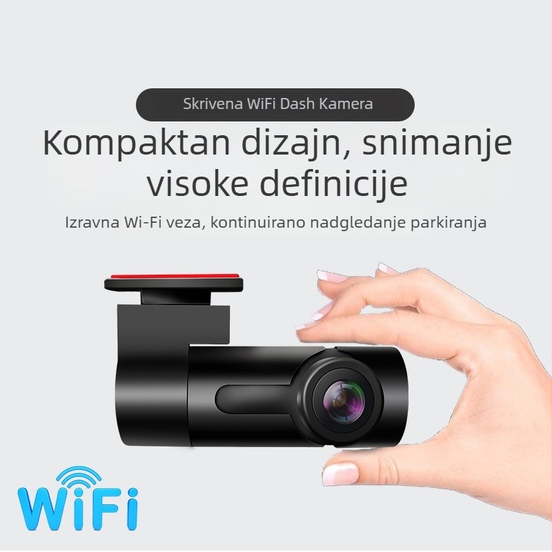 Noćna dash cam kamera za auto, 1080p, 120° širok kut, Wi‑Fi, ugradnja na vjetrobran