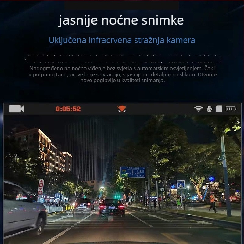 Dash cam s prednjim i stražnjim dvostrukim snimanjem, 2160P, 3,0-inčni zaslon, 1,5 GB memorije
