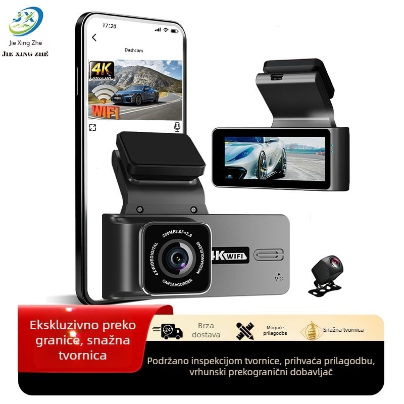 Automobilski dashcam: 4K Ultra HD sa star-light noćnim vidom, dvostruko snimanje prednje i stražnje, 170° širokokutni objektiv, podrška za TF karticu 128GB