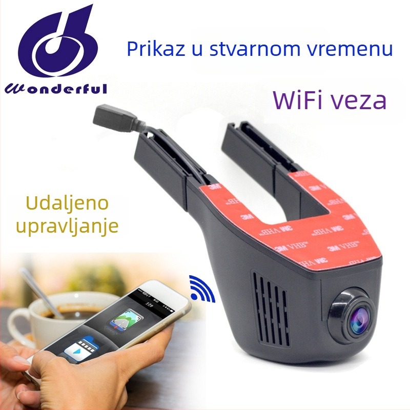 Skrivena WiFi dash cam, 1080p, 150° kut gledanja, petlja snimanja, bez zaslona
