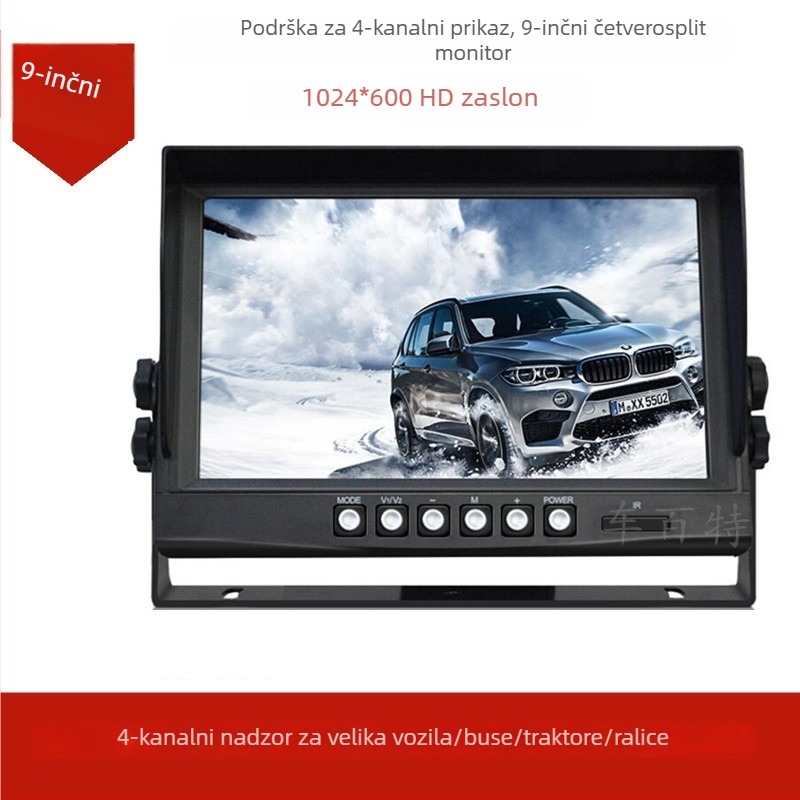 Che Baite 4-kanalni auto DVR s 9-inčnim zaslonom, 1080p, 170° široki kut gledanja, snimanje na TF karticu, prednje i stražnje video