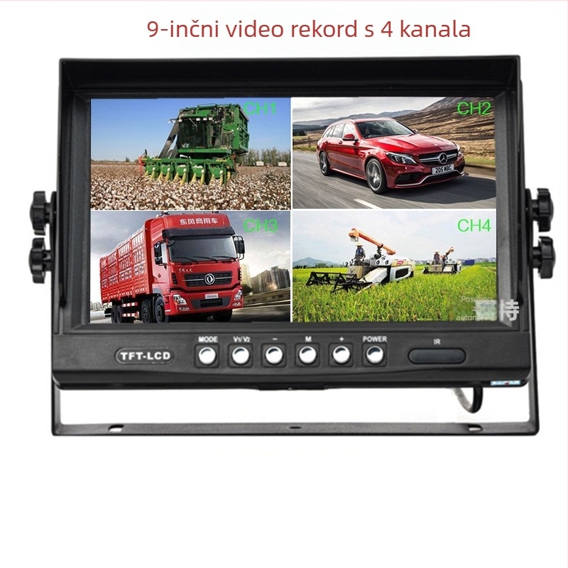 Che Baite 4-kanalni auto DVR s 9-inčnim zaslonom, 1080p, 170° široki kut gledanja, snimanje na TF karticu, prednje i stražnje video
