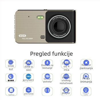Automobilski DVR s dvostrukim objektivom, IPS dodirni zaslon, 1080p, 170° široki kut, ciklično snimanje, funkcija retrovizora