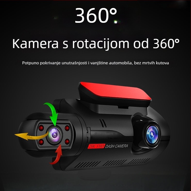 A68 Dash kamera 1080p s Wi-Fi, prednja i unutarnja dvostruka lećа, rotirajući objektiv, 140° vidno polje