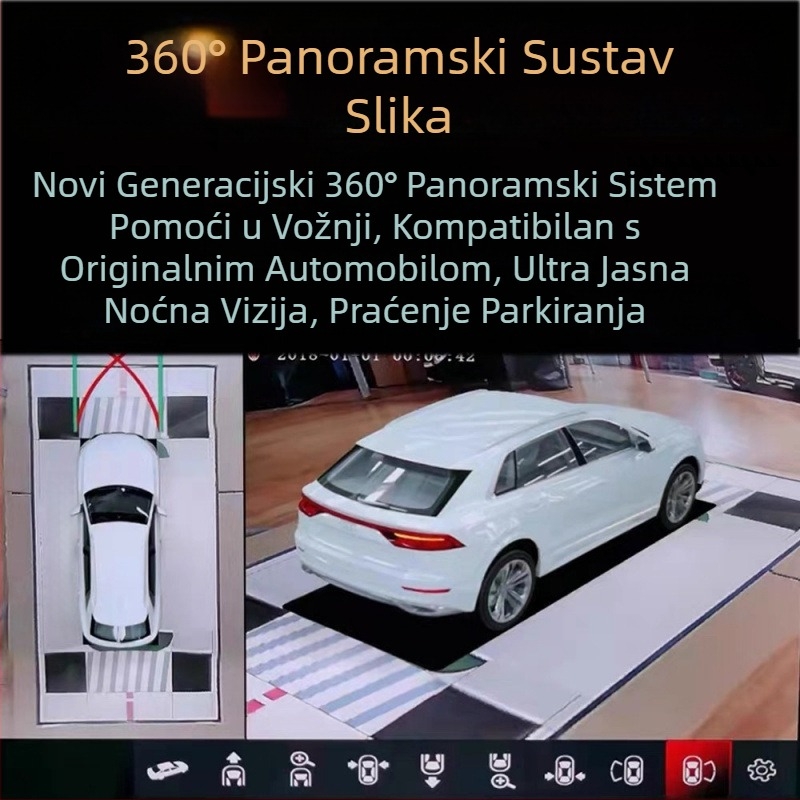 360° panoramski auto-snimni sustav s navigacijom i pomoći za mrtve kutove - HD kamera za vožnju, 15–16 MP, 480p, 1,5 GB memorije, bez zaslona