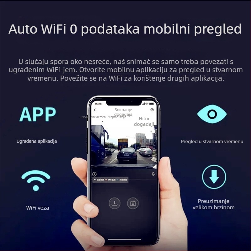 Shanhai L7 dash cam s Wi-Fi, povezivanje na telefon, prednje i stražnje snimanje, 4K dvostruka kamera