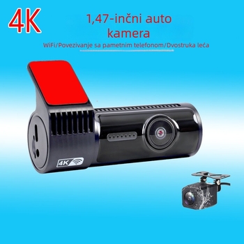 Kamera za automobil s dvostrukim objektivom i WiFi-jem, 2160P prednja i stražnja snimka, 170° široki kut, noćni vid