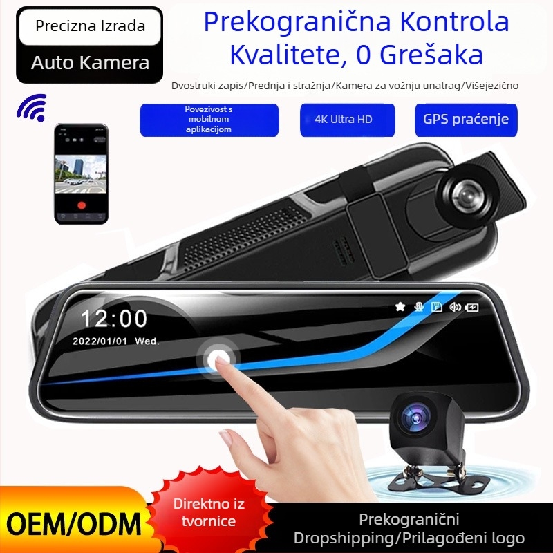 10-inčni dash cam s dodirnim zaslonom, dvostrukim objektivom, GPS-om i slikom stražnjeg pogleda