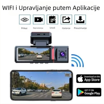 Tri-objektivni 4K dash cam s prednjom, srednjom i stražnjom kamerom, noćni način, ugrađeni GPS