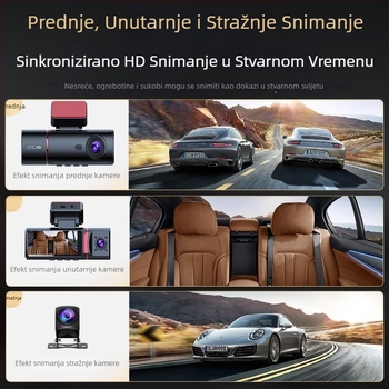 Tri-objektivni 4K dash cam s prednjom, srednjom i stražnjom kamerom, noćni način, ugrađeni GPS