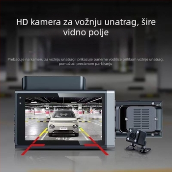 Kamere za vožnju s tri leće, Ultra HD noćni način, prednja, unutarnja i stražnja slika, Wi-Fi, 3-inčni zaslon