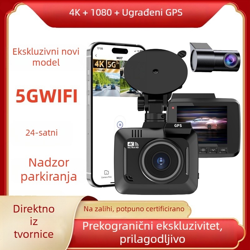 4K automobilna dash kamera s GPS-om i Wi-Fi 5G, dvostruki objektiv za praćenje parkiranja
