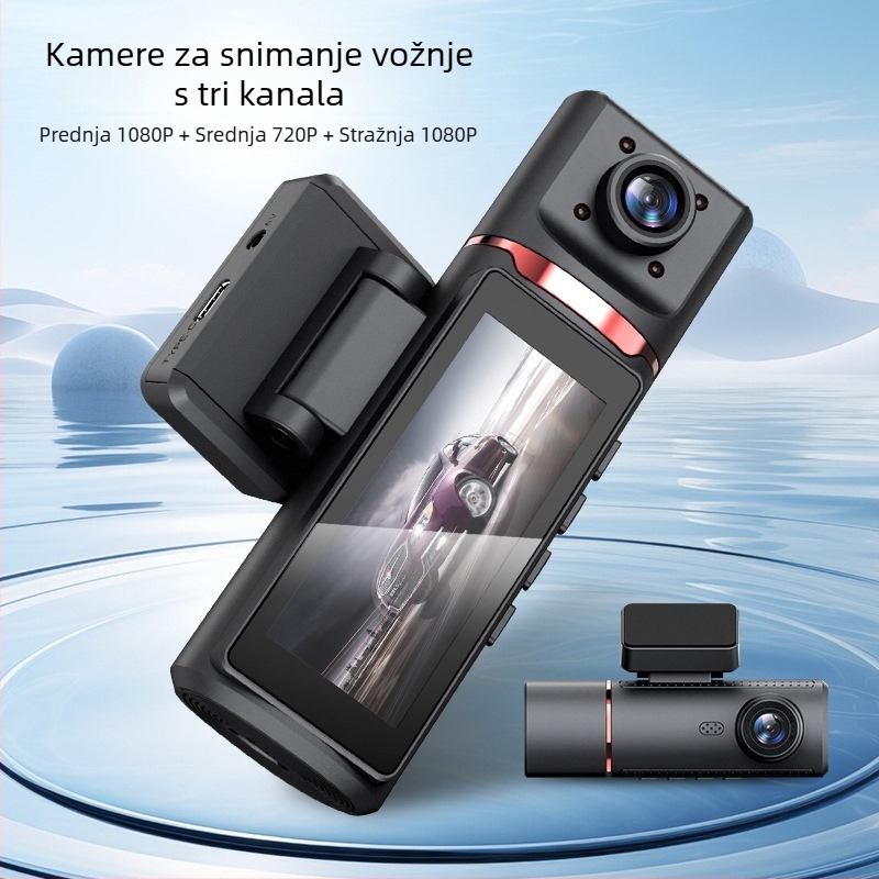 Wi‑Fi dash kamera s dvostrukim objektivima, 1440P, IPS zaslon 3,5 inča