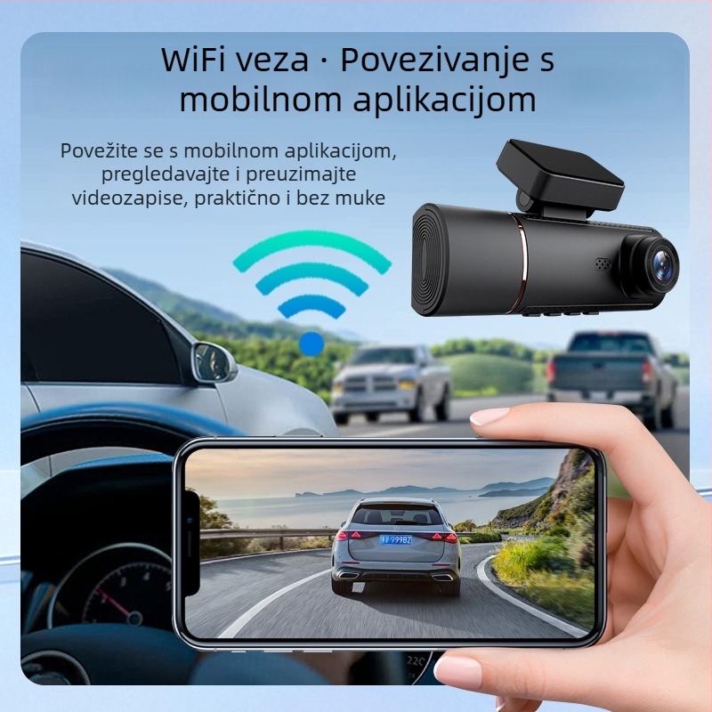 Wi‑Fi dash kamera s dvostrukim objektivima, 1440P, IPS zaslon 3,5 inča