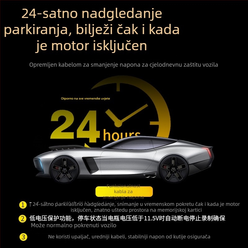 Dash cam s dvostrukom kamerom, 140° kut gledanja, 1440P video, 4MP fotografije, Wi‑Fi, cikličko snimanje, nadzor parkiranja, pomoć pri promjeni trake, upozorenje na sudar s vozilom ispred, poboljšano noćno vida