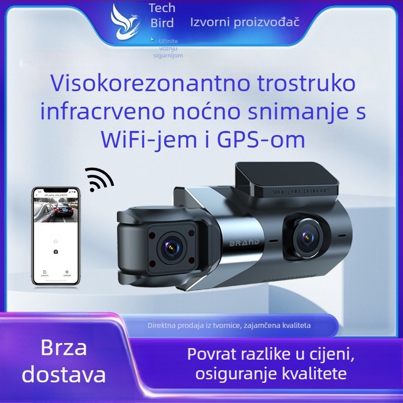 Novi registrator za automobil s 3 objektiva, trostruko snimanje, bez montaže, 1080p HD, Wi‑Fi dash cam
