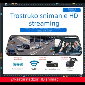 Nova 10-inčna trojlenska HD kamera za prednje, unutarnje i stražnje snimanje autom, 4K streaming i 24-satno praćenje parkiranja