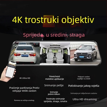 Nova 10-inčna trojlenska HD kamera za prednje, unutarnje i stražnje snimanje autom, 4K streaming i 24-satno praćenje parkiranja