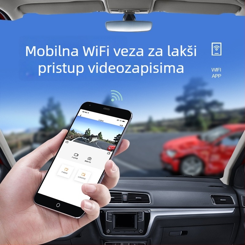 Nova 1600P ultra jasna dash cam s glasovnim upravljanjem, prednja i stražnja snimka, Wi-Fi povezanost s telefonom, nadzor parkiranja